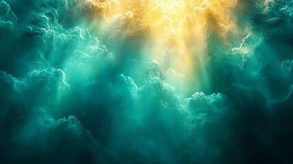 Obraz premium Radiant Sunlight Breaking Through Dramatic Clouds: A Serene and Inspiring Sky Scene Perfect for Nature and Wellness Themes.