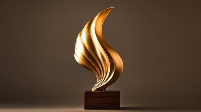 Fluid gold trophy with an elegant curved shape casting soft metallic highlights