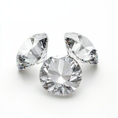 Three sparkling diamonds showcasing precision cut and clarity on white background