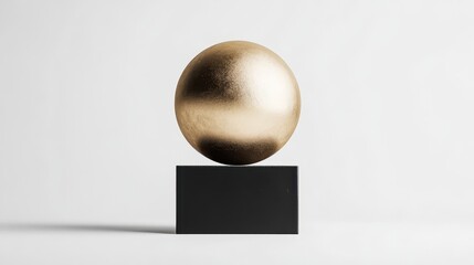 Fototapeta premium A minimalist bronze trophy shaped like a sphere on a black rectangular base