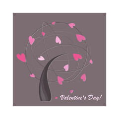 Valentines Day. Heart tree. Valentine. Poster design card for party invitation, festive celebration