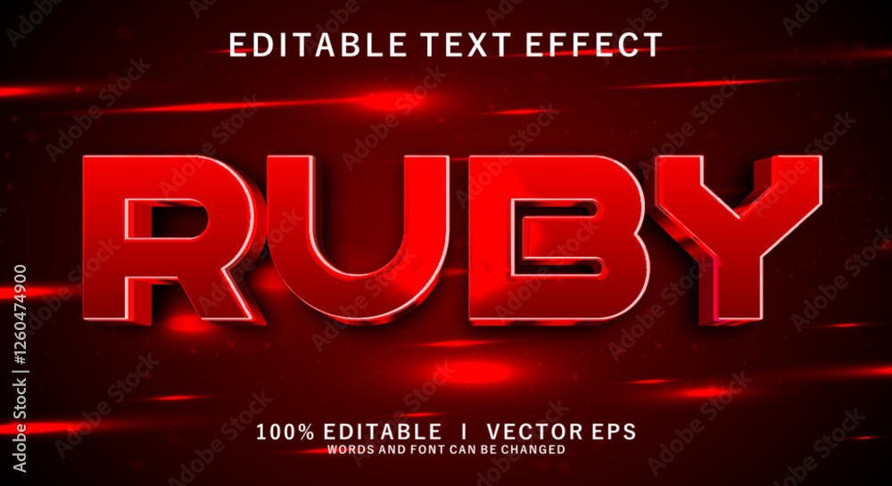 Poster  ruby 3d vector text effect with modern style design