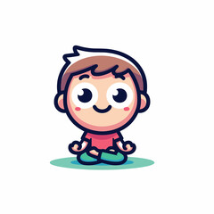 Cute Meditating Child Character in Flat Cartoon Style Illustration