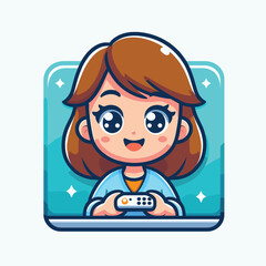 Cute Gamer Girl Illustration with Bright Colors in Cartoon Style