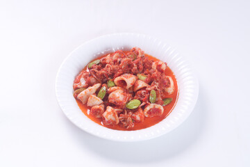 Sambal Cumi Pete is Indonesian Food made from squid with chili and petai. Smells so good. Spicy Food.
