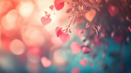 Obraz premium Heart Shaped Leaves on Branch Romantic Nature Photography