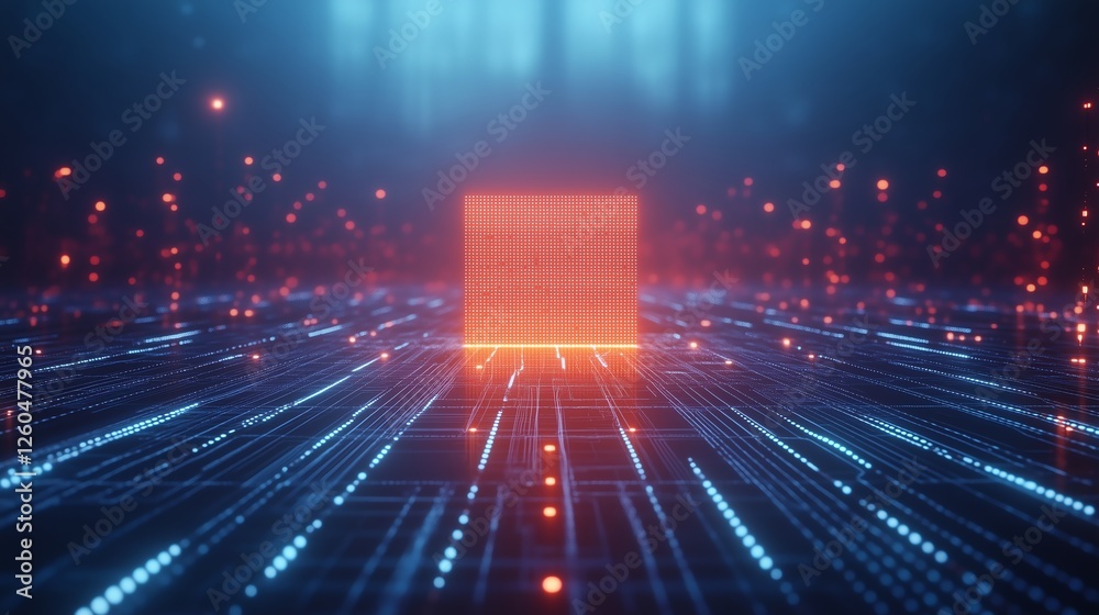Wall mural futuristic circuit lines radiating from a glowing central cpu processor on a sleek blue tech backgro