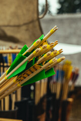 Close-Up of Medieval Arrows with Feather Fletching