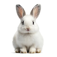 Obraz premium Cute white bunny rabbit sitting, studio shot, white background, pet
