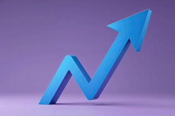 3D Blue Arrow Ascending Icon: Minimalist Design Representing Financial Triumph and Prosperity on Lavender Background