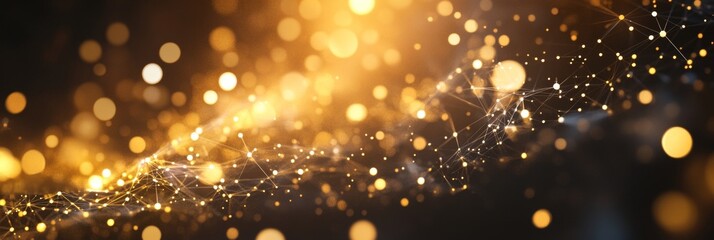 Golden Sparkly Lights, Network Connections, Geometric Shapes, Festive Abstract Background Design