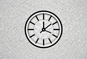 Black and White Clock on Mosaic Background