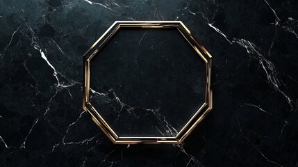 Luxury Golden Polygon Frame On Black Marble Texture