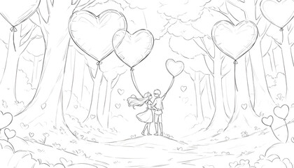 Obraz premium Heart balloons in a wooded setting