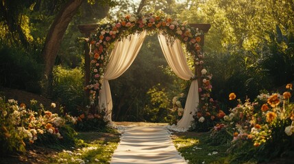 Fototapeta premium romantic garden wedding arch with floral decor