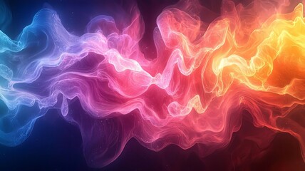 Fototapeta premium Vibrant abstract smoke waves in blue, pink, and orange hues, creating a dynamic and colorful backdrop for creative projects and digital designs.