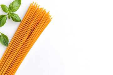 Top view raw spaghetti isolated on white background