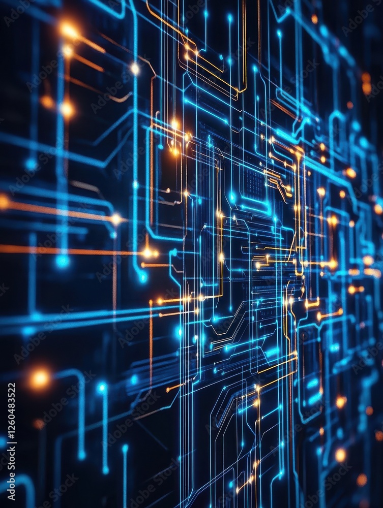 Poster an abstract hacking-themed background featuring intricate circuitry patterns in neon blue and black create with ai