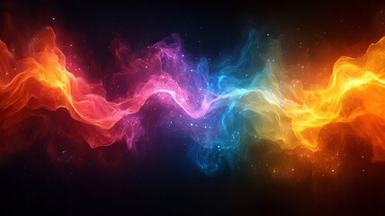 Obraz premium Vibrant abstract wave of colorful smoke and light, creating a dynamic and energetic visual perfect for backgrounds or creative projects.