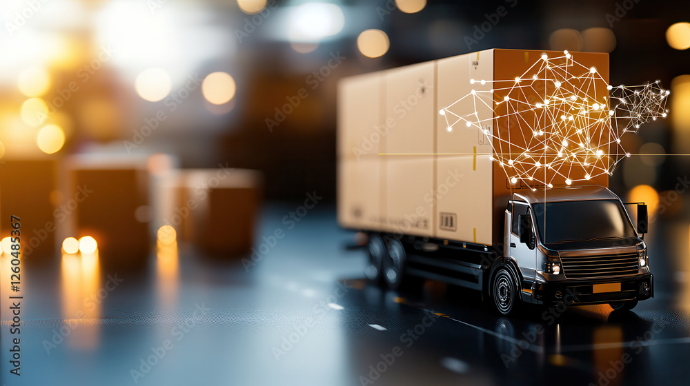 Poster model truck with cargo container is depicted, showcasing logistics and supply chain concepts through