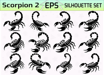 Set of Scorpion Silhouette Vector Illustration