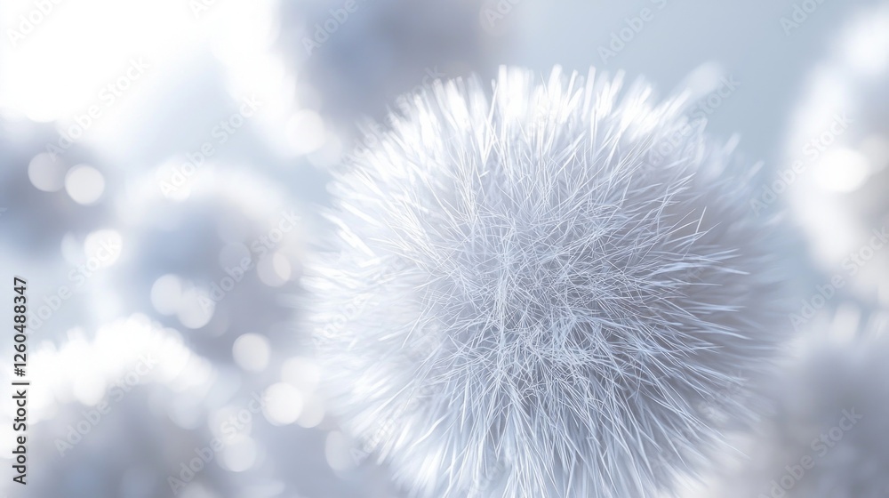 Poster a closeup reveals an intricate fluffy textured ball, showcasing its delicate fibers that radiate sof