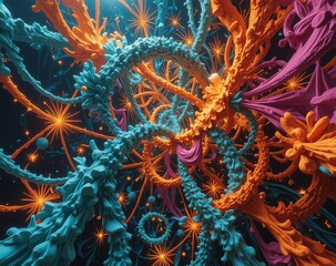 A complex abstract background with intricate geometric fractal patterns in vibrant colors