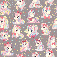 Seamless Pattern Design with Colorful Unicorns and Stars on a Background – Perfect for Home Textiles, Fabric Design, Wall Decor, Scrapbooking, Digital Paper, Notebooks, and More