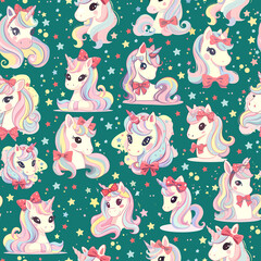 Seamless Pattern Design with Colorful Unicorns and Stars on a Background – Perfect for Home Textiles, Fabric Design, Wall Decor, Scrapbooking, Digital Paper, Notebooks, and More