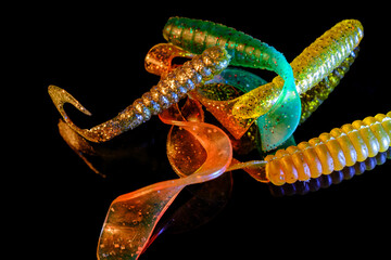 Verschiedene bunte Angelköder aus Gummi,Twister
