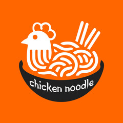Vector logo of noodles made like chicken and served on a bowl.