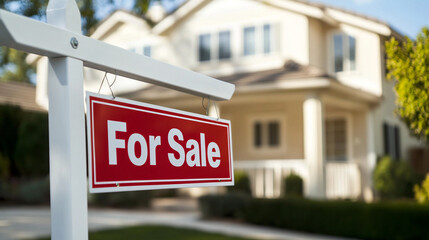 Obraz premium For sale real estate sign on building. 