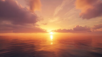 Obraz premium Golden sunset reflecting over the tranquil sea with picturesque clouds