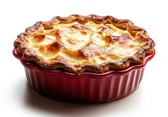 Freshly Baked Apple Pie in a Classic Red Dish with Golden Crust, Delicious Filling, and Beautifully Shiny Surface, Perfect for Any Dessert Table
