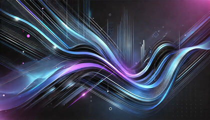 未来的な流線形デジタルアート – 青と紫の光の波