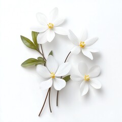 Obraz premium 3D flowers with white petals on white background, spring concept.