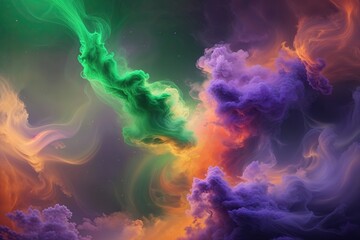 Fototapeta premium Vibrant Green Purple Orange Gradient Background with Soft Focus Effect