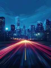 Obraz premium City road car light trails. High speed vector background. Illumination of road with speed car motion illustration