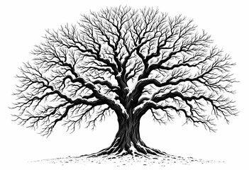 Majestic Winter Tree With Intricate Branches in a Snowy Landscape. Generative AI