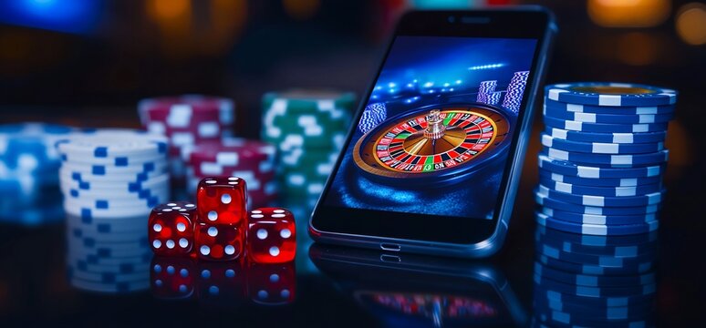 Online Roulette Game on Smartphone. Chips, Dice. Casino. Gambling