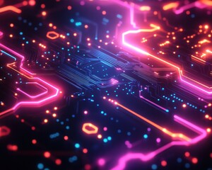 Obraz premium Abstract technology background. Featuring circuit patterns and glowing lines. Highlighting innovation and digital connectivity. Ideal for tech-related projects and modern designs.