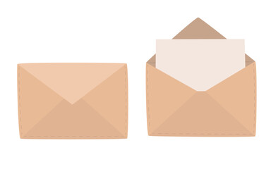 Closed and open envelope with empty sheet of paper. Vector illustration isolated on white background