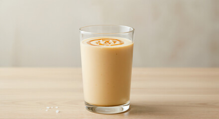 Creamy Caramel Milkshake, Sweet and Decadent, Served in a Glass, Against a Neutral Background with Copy Space