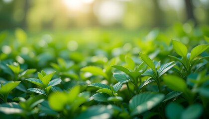 Obraz premium Sunlight on lush green foliage