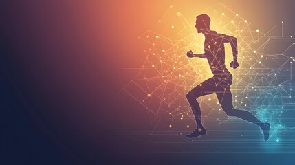 Fototapeta premium Silhouette of runner with a network of interconnected points