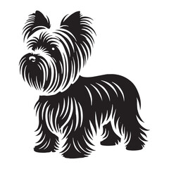 Exquisite Yorkshire Terrier silhouette with elegant fur detailing - Yorkshire Terrier illustration - minimal Yorkshire Terrier vector - dog silhouette
