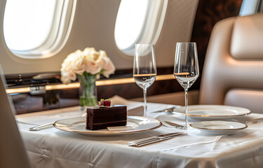 Luxury seats and cutlery on the plane