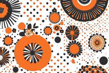 Fototapeta premium Retro White and Orange Polka Dot Background with Funky Digital Art Designs