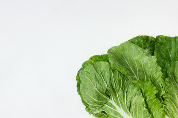 Fresh Green Bok Choy Leaves on White Background