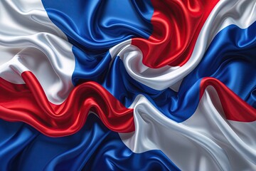 Stunning French Flag Background with Vibrant Red White and Blue Silky Texture Flowing in the Breeze